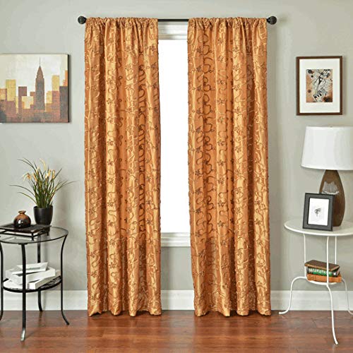 Brushed Gold Bliss Ribbon Embroidered Taffeta fabric 58 Upholster...