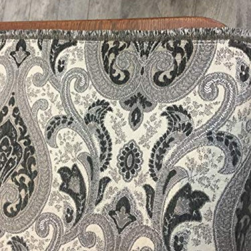 Charcoal Damask Fabric Chenille upholstery Fabric by the yard sofa...