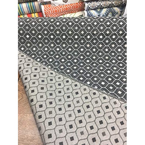 Charcoal Silver Diamond Fabric Chenille upholstery Fabric by the yard