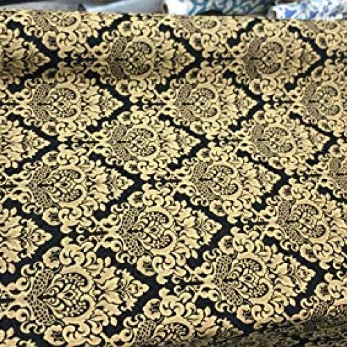 Chenille Damask Print Black Gold Cleopatra Upholstery Fabric By Th...