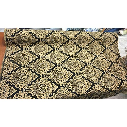 Chenille Damask Print Black Gold Cleopatra Upholstery Fabric By Th...