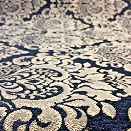 Chenille Damask Print Black Gold Cleopatra Upholstery Fabric By Th...