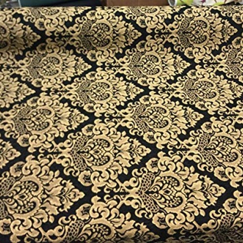 Chenille Damask Print Black Gold Cleopatra Upholstery Fabric By Th...