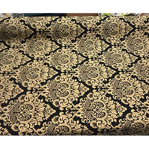 Chenille Damask Print Black Gold Cleopatra Upholstery Fabric By Th...