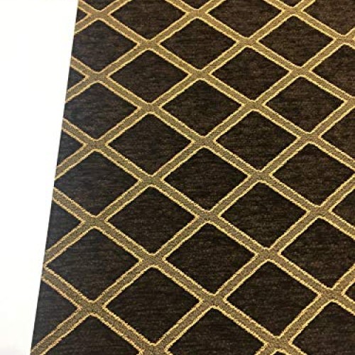 Chenille Dark Brown Gold Diamond furniture Upholstery fabric by th...