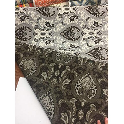 Dark Brown With Silver Damask Fabric Chenille upholstery Fabric By...