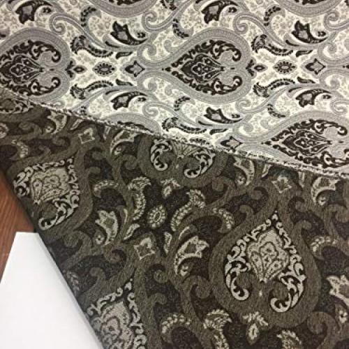 Dark Brown With Silver Damask Fabric Chenille upholstery Fabric By...