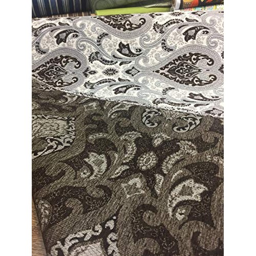 Dark Brown With Silver Damask Fabric Chenille upholstery Fabric By...