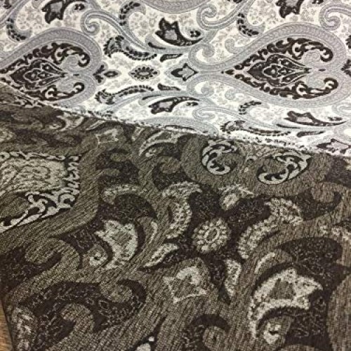 Dark Brown With Silver Damask Fabric Chenille upholstery Fabric By...
