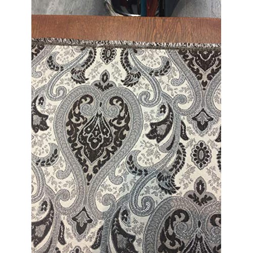 Dark Brown With Silver Damask Fabric Chenille upholstery Fabric By...