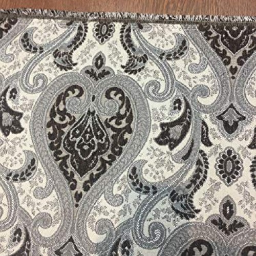 Dark Brown With Silver Damask Fabric Chenille upholstery Fabric By...