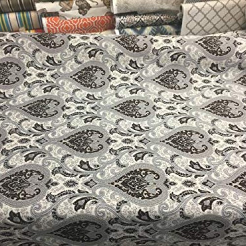 Dark Brown With Silver Damask Fabric Chenille upholstery Fabric By...