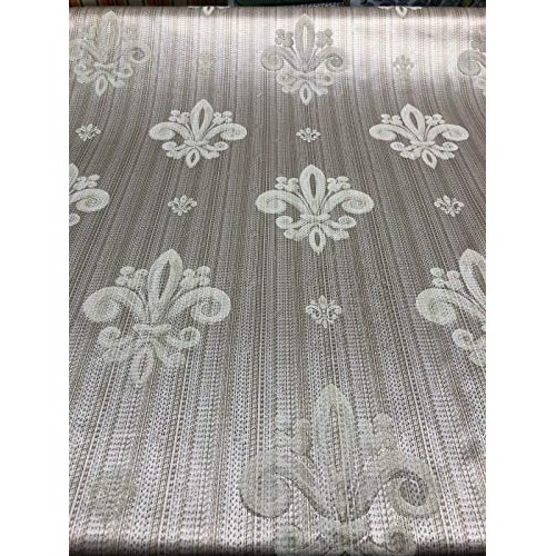 Fleur De Li Oatmeal Stripe Damask Jacquard Drapery Upholstery Fabr...