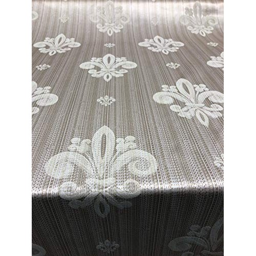 Fleur De Li Oatmeal Stripe Damask Jacquard Drapery Upholstery Fabr...