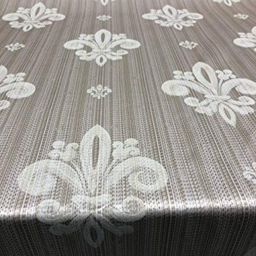 Fleur De Li Oatmeal Stripe Damask Jacquard Drapery Upholstery Fabr...