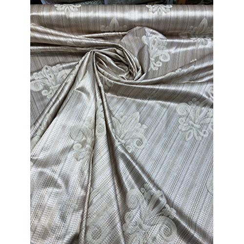 Fleur De Li Oatmeal Stripe Damask Jacquard Drapery Upholstery Fabr...