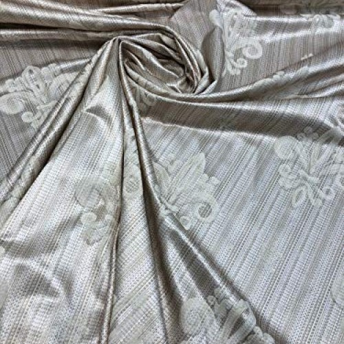 Fleur De Li Oatmeal Stripe Damask Jacquard Drapery Upholstery Fabr...