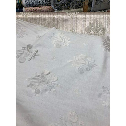 Fleur De Li Oatmeal Stripe Damask Jacquard Drapery Upholstery Fabr...
