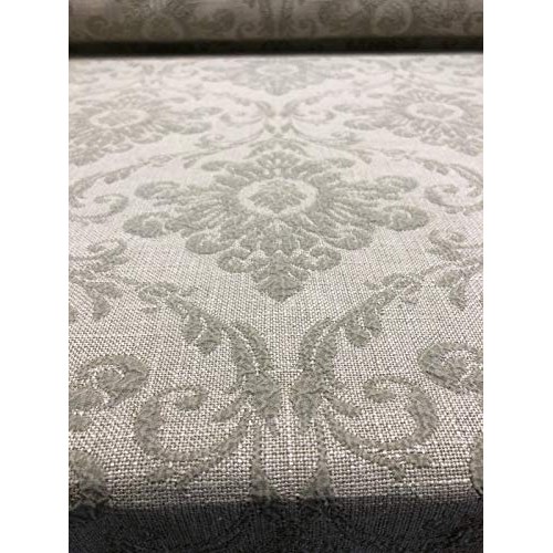 Sonia Damask Khaki Chenille Raised Upholstery Fabric by the yard
