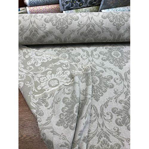 Sonia Damask Khaki Chenille Raised Upholstery Fabric by the yard