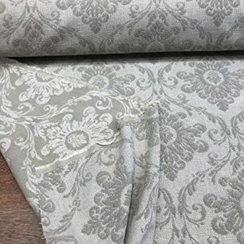 Sonia Damask Khaki Chenille Raised Upholstery Fabric by the yard