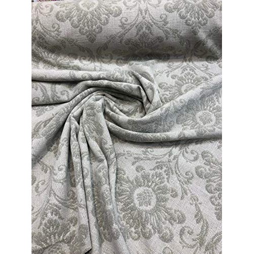 Sonia Damask Khaki Chenille Raised Upholstery Fabric by the yard