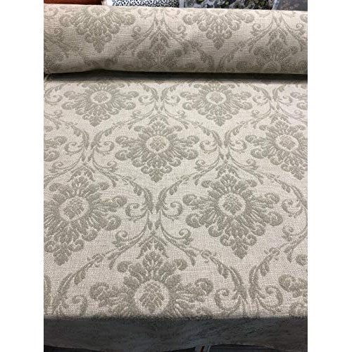 Sonia Damask Khaki Chenille Raised Upholstery Fabric by the yard