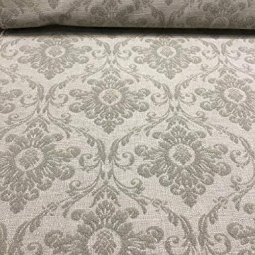 Sonia Damask Khaki Chenille Raised Upholstery Fabric by the yard