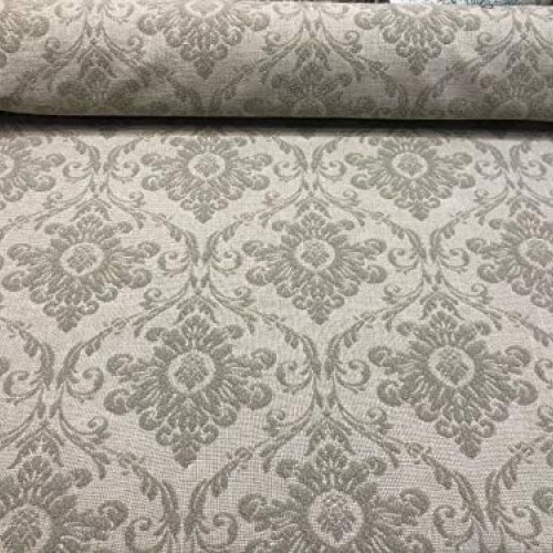 Sonia Damask Khaki Chenille Raised Upholstery Fabric by the yard