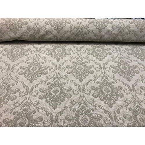 Sonia Damask Khaki Chenille Raised Upholstery Fabric by the yard