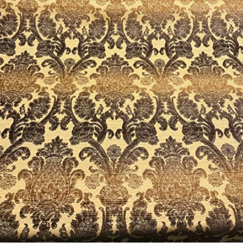 St Jacquard Damask Golden Upholstery Chenille Fabric by the yard s...