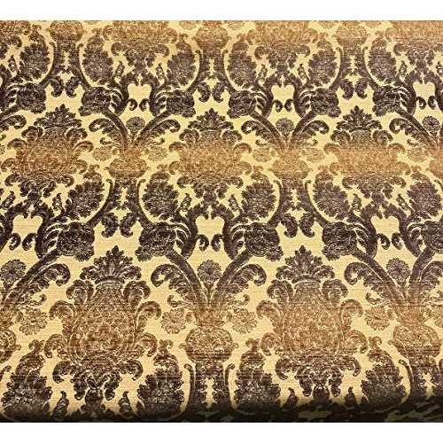 St Jacquard Damask Golden Upholstery Chenille Fabric by the yard s...