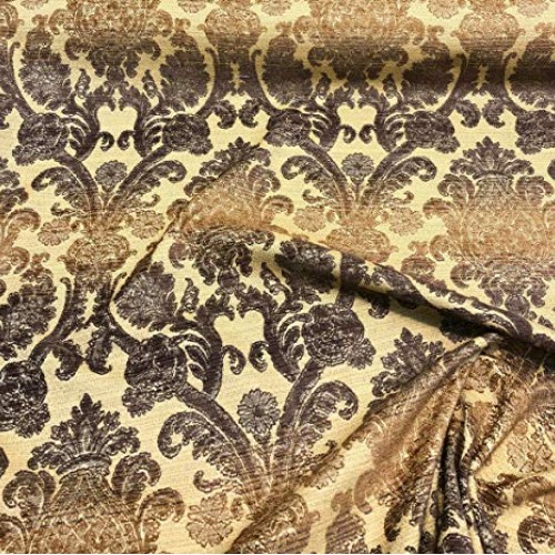 St Jacquard Damask Golden Upholstery Chenille Fabric by the yard s...