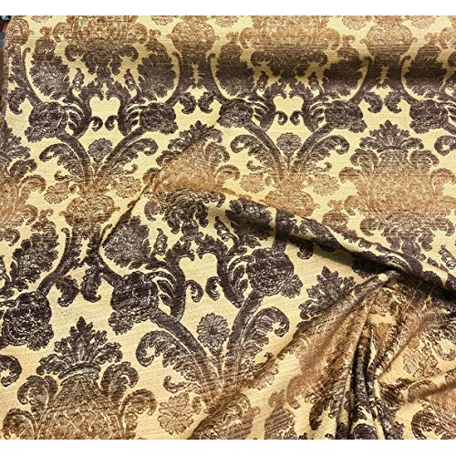 St Jacquard Damask Golden Upholstery Chenille Fabric by the yard s...