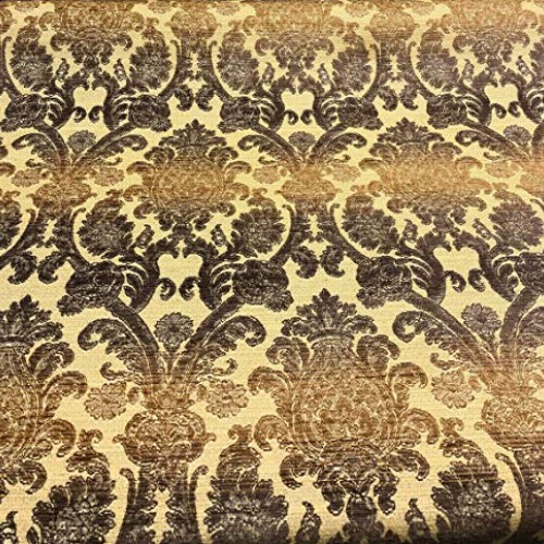 St Jacquard Damask Golden Upholstery Chenille Fabric by the yard s...