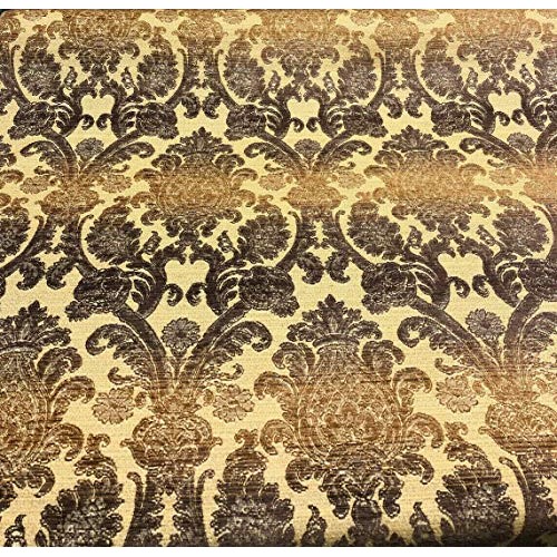 St Jacquard Damask Golden Upholstery Chenille Fabric by the yard s...