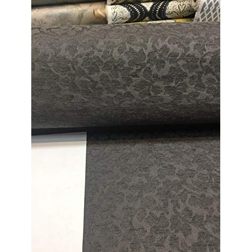 Toronto Leafs Charcoal Gray Floral Chenille upholstery Fabric by t...