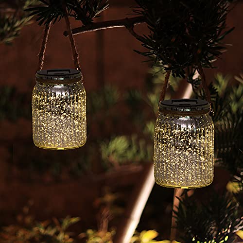 Hanging Solar Lantern Lights Outdoor 2 Pack,20 LED Solar Mercury G...