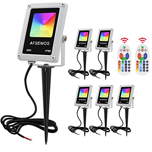 AFSEMOS 10W RGB Landscape Light,12V Low Voltage Color Changing Gar...