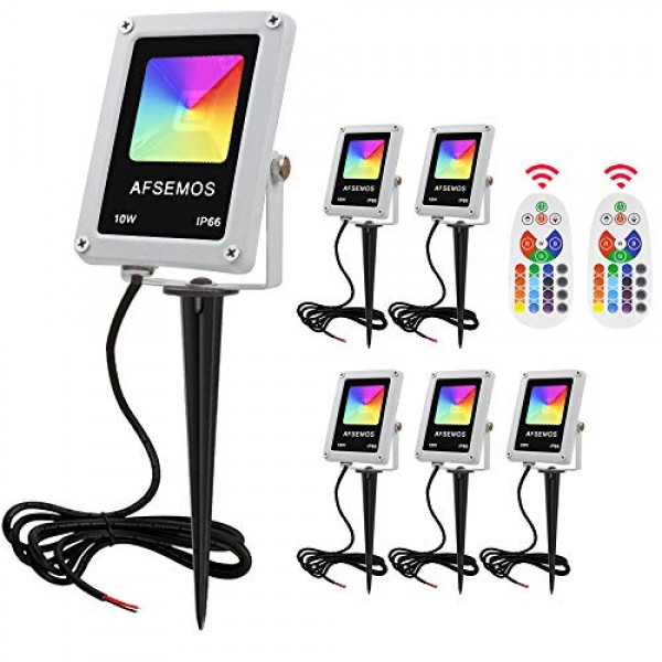 AFSEMOS 10W RGB Landscape Light,12V Low Voltage Color Changing Gar...