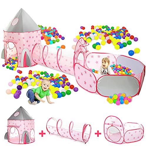 3 PC Kids Pop Up Play Tent with Tunnel,Spaceship Tent with Crawl T...