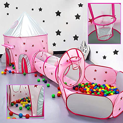 3 PC Kids Pop Up Play Tent with Tunnel,Spaceship Tent with Crawl T...