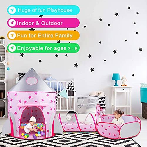 3 PC Kids Pop Up Play Tent with Tunnel,Spaceship Tent with Crawl T...