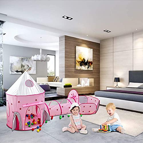 3 PC Kids Pop Up Play Tent with Tunnel,Spaceship Tent with Crawl T...