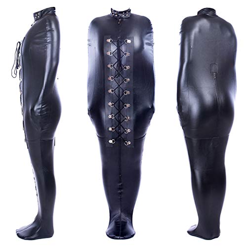 Black Soft Leather Plush Onesies for Sleep One-Piece Novelty Pajam...