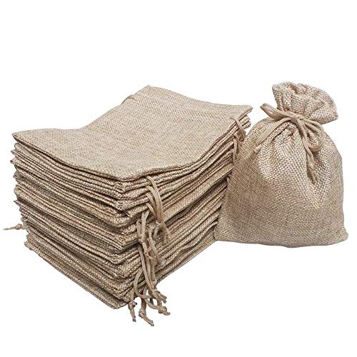 25 Pcs Burlap Bag with Drawstring Linen Burlap Pouches Gift Bags f...