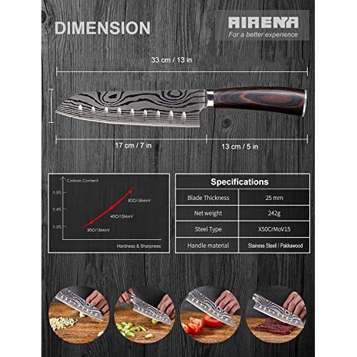 Santoku Chefs Knife - 7 Inch Japanese Kitchen Knife - High Carbon...