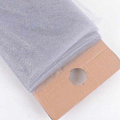 AK TRADING Premium Glitter Tulle Fabric Bolt, 54 W, Silver