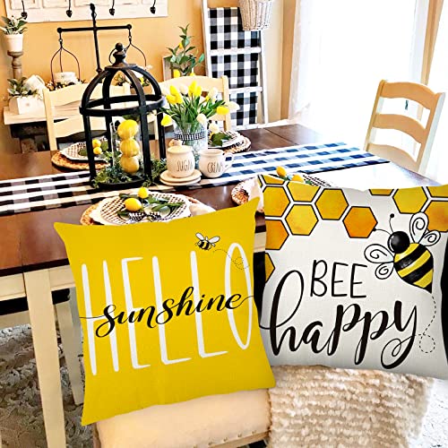 AKIT Summer Pillow Covers 18x18 Set of 4 Bee Throw Pillow Covers Y...