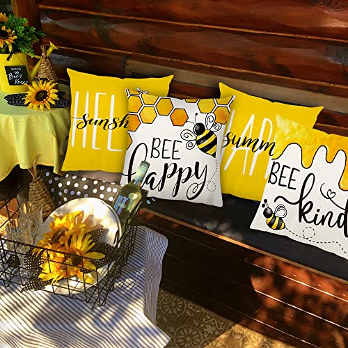 AKIT Summer Pillow Covers 18x18 Set of 4 Bee Throw Pillow Covers Y...